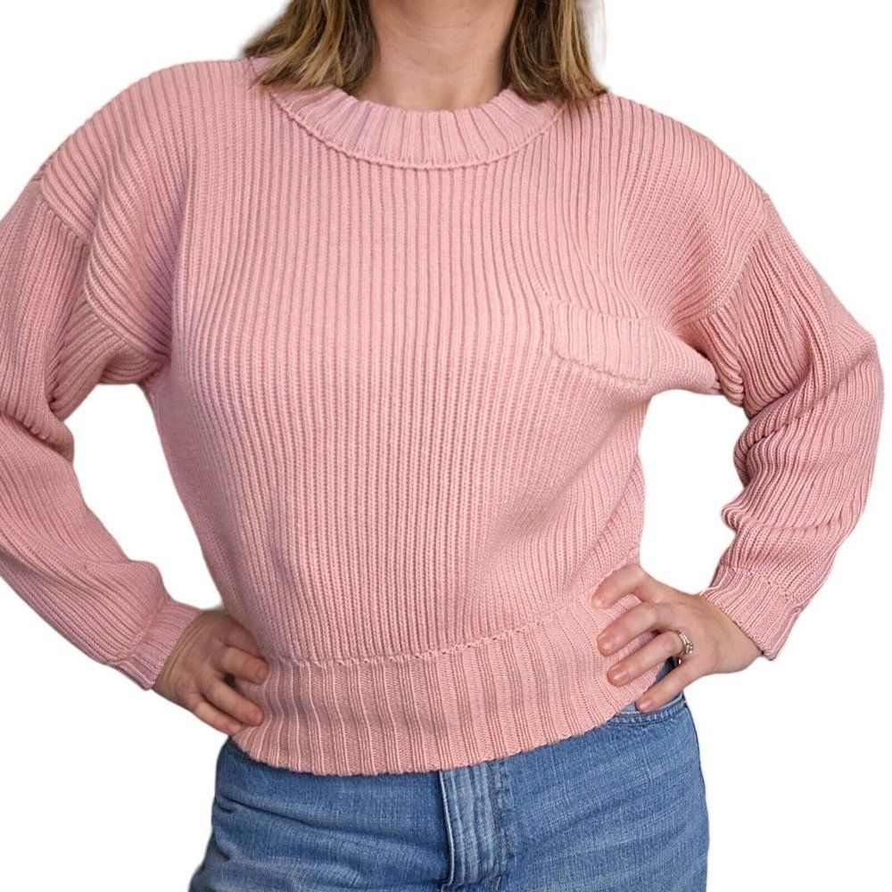 80s Pastel Pink Ribbed Chunky Sweater XS/S Cotton Soft Girl Kawaii Bubblegum